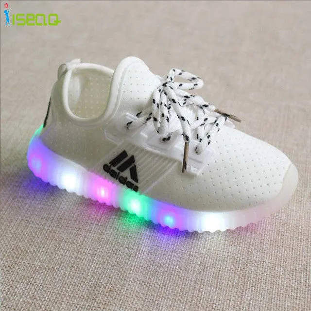 Hot sale Children Girls LED Luminous Sneakers Kids Sports Shoes Girl PU Casual Boots for Spring Autumn Rubber Button EUR 21-36