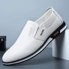 Little White Shoes Men  New Summer Leather All-Match British One-Legged Casual Soft Sole Leather Shoes Men