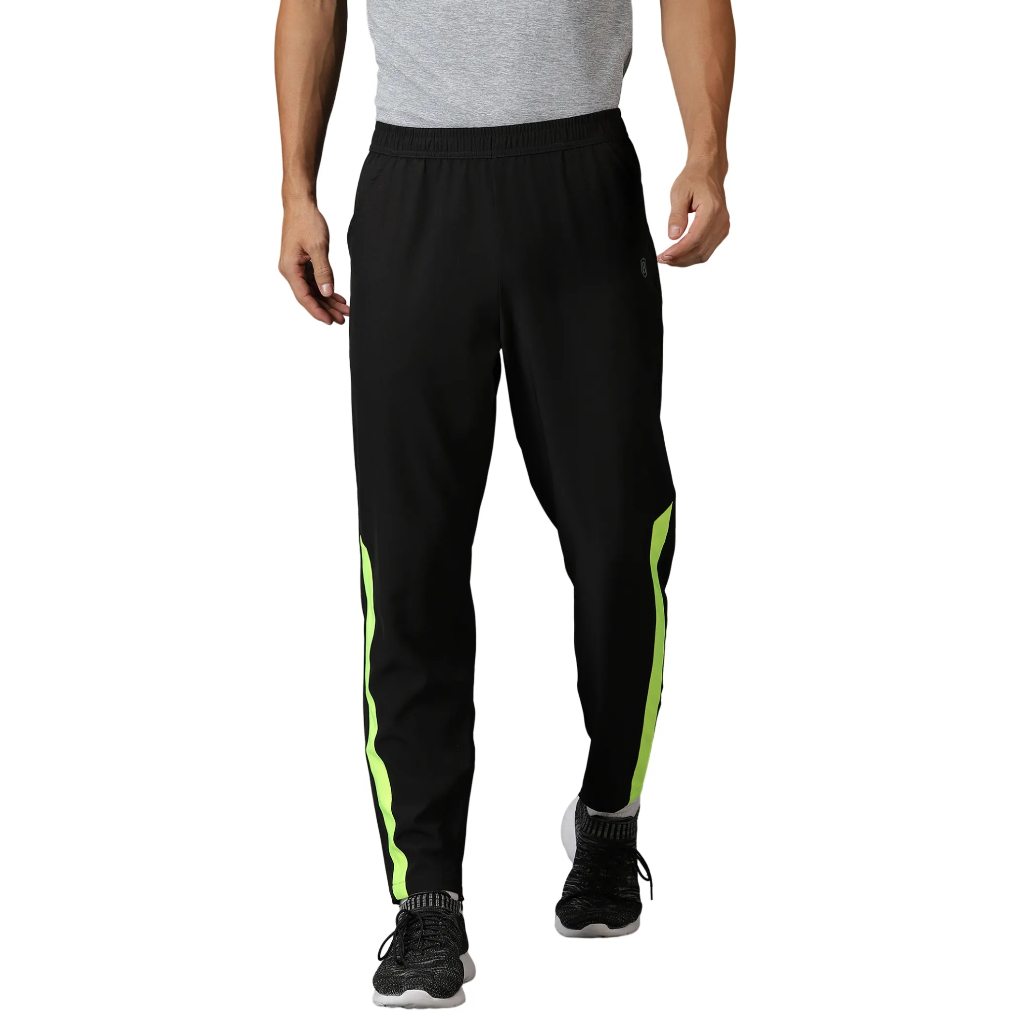 Men Black Training Track Pants With Slant Pockets