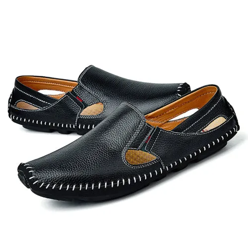 Men Leather Driving Shoes Plus Size 45 46 47 Casual Slip-on Summer Shoes 5 Colors Size 38-47