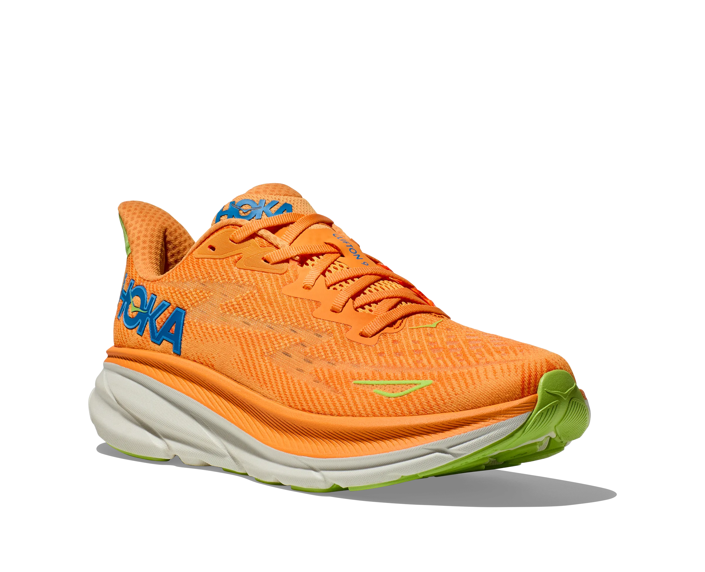 Men's Hoka Clifton 9 Color: Solar Flare/ Lettuce