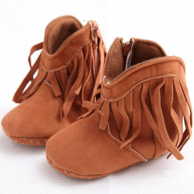 Moccasin Moccs Newborn Baby Girl Boy Kids Prewalker Solid Fringe Shoes Infant Toddler Soft Soled Anti-slip Boots Booties 0-1Yea