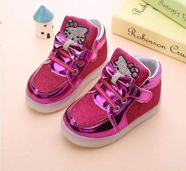 new children lighted casual shoes high rhinestone hello kitty shoes for girls baby kids shoes mesh travel shoes girls boots