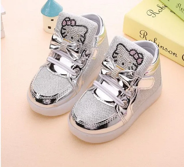 new children lighted casual shoes high rhinestone hello kitty shoes for girls baby kids shoes mesh travel shoes girls boots