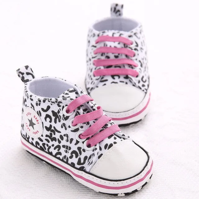 New Fashion Newborn Baby Boy Girl Kids First Walkers Classic Sports Sneakers Infant Crib Leopard Soft Soled Anti-slip Shoes 0-1T