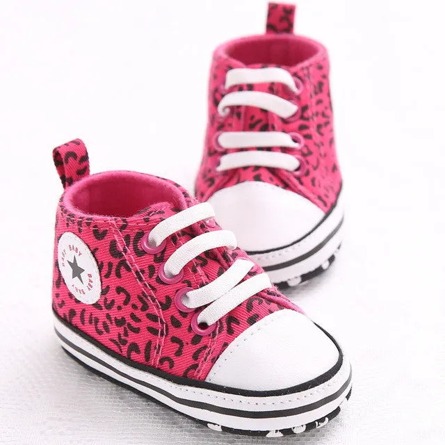 New Fashion Newborn Baby Boy Girl Kids First Walkers Classic Sports Sneakers Infant Crib Leopard Soft Soled Anti-slip Shoes 0-1T