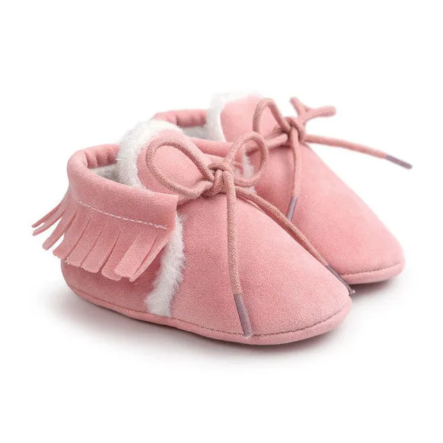 New ROMIRUS Fashion Winter Keep Warm PU Suede Solid fur Newborn Baby First Walkers Shoes Boots Infant Moccasins Soft Moccs Shoe