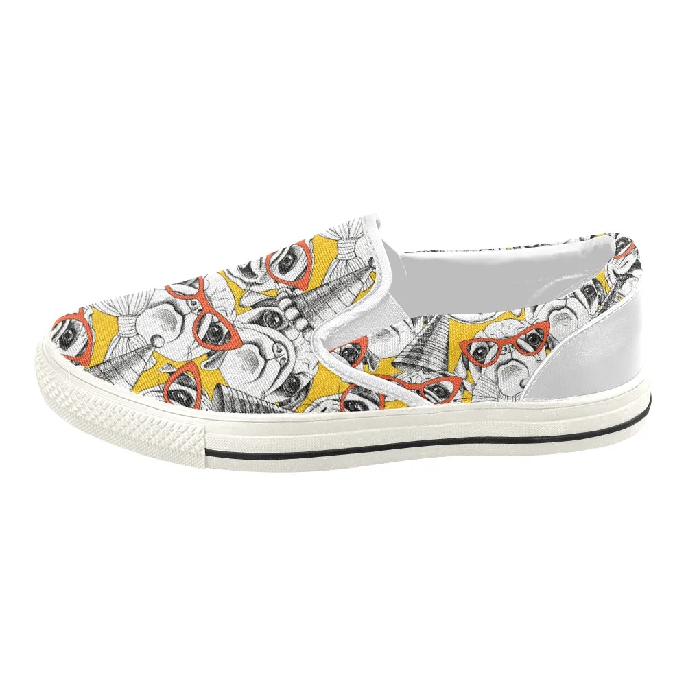 Pug Glasses Party Women's Slip-on Canvas Shoes