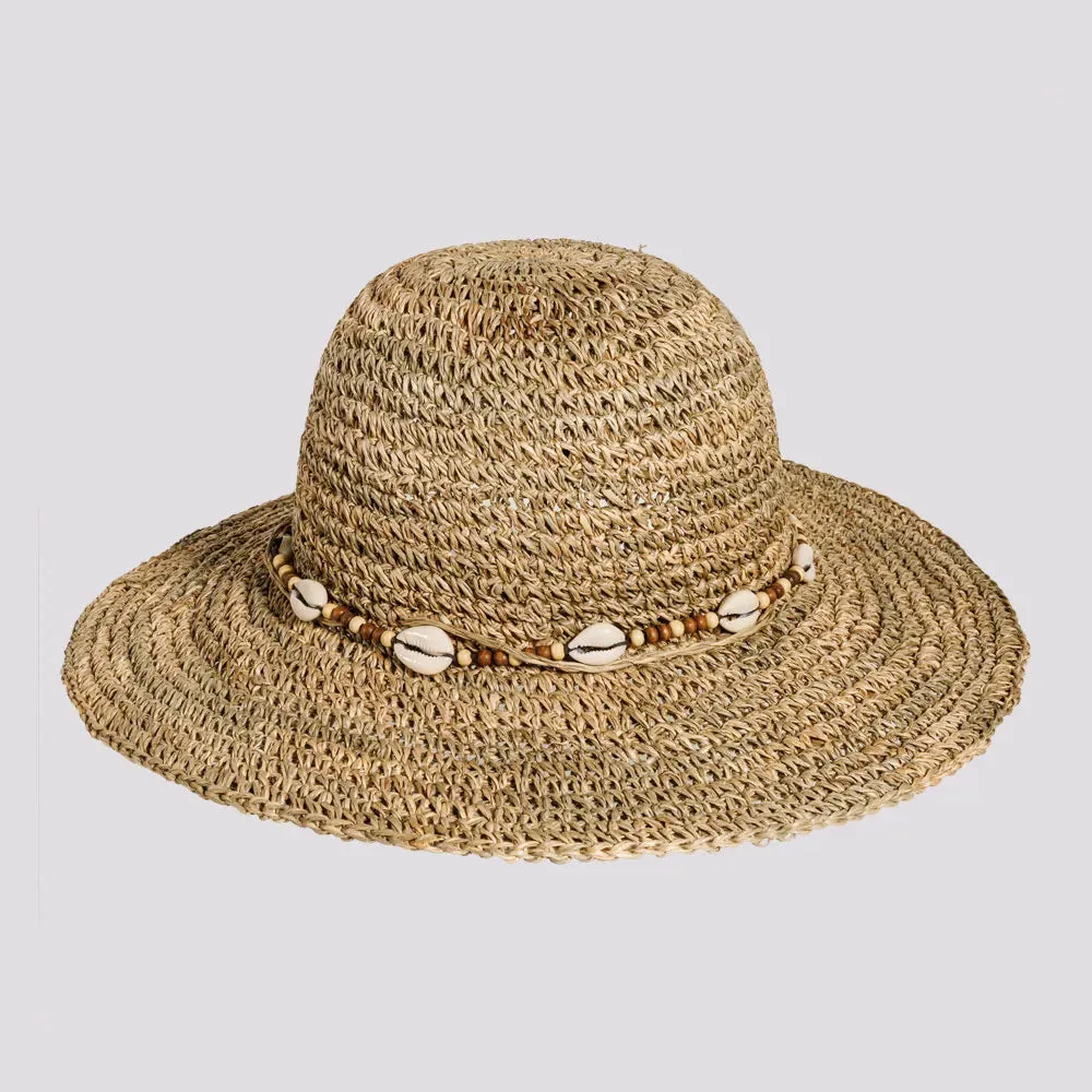 Starling | Womens Crocheted Seagrass Sun Hat with Cowrie Shell Band