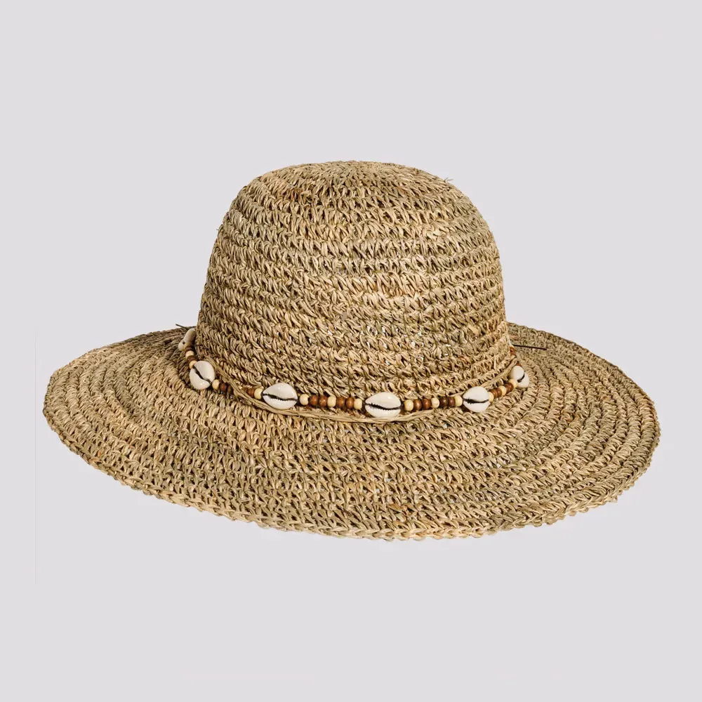 Starling | Womens Crocheted Seagrass Sun Hat with Cowrie Shell Band