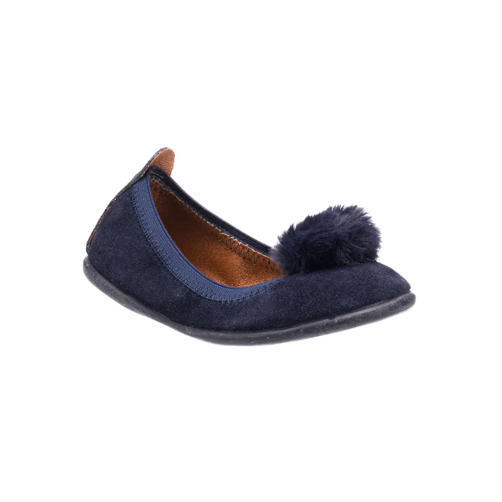 Suede Pom Pom Ballerina Blue