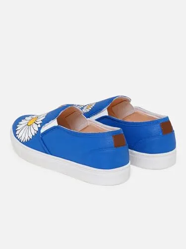 THE QUIRKY NAARI Blue Daisy Slipons with A Floral Touch | Blue | 7 UK