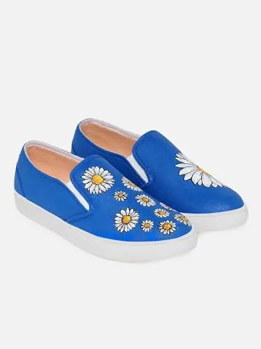 THE QUIRKY NAARI Blue Daisy Slipons with A Floral Touch | Blue | 7 UK