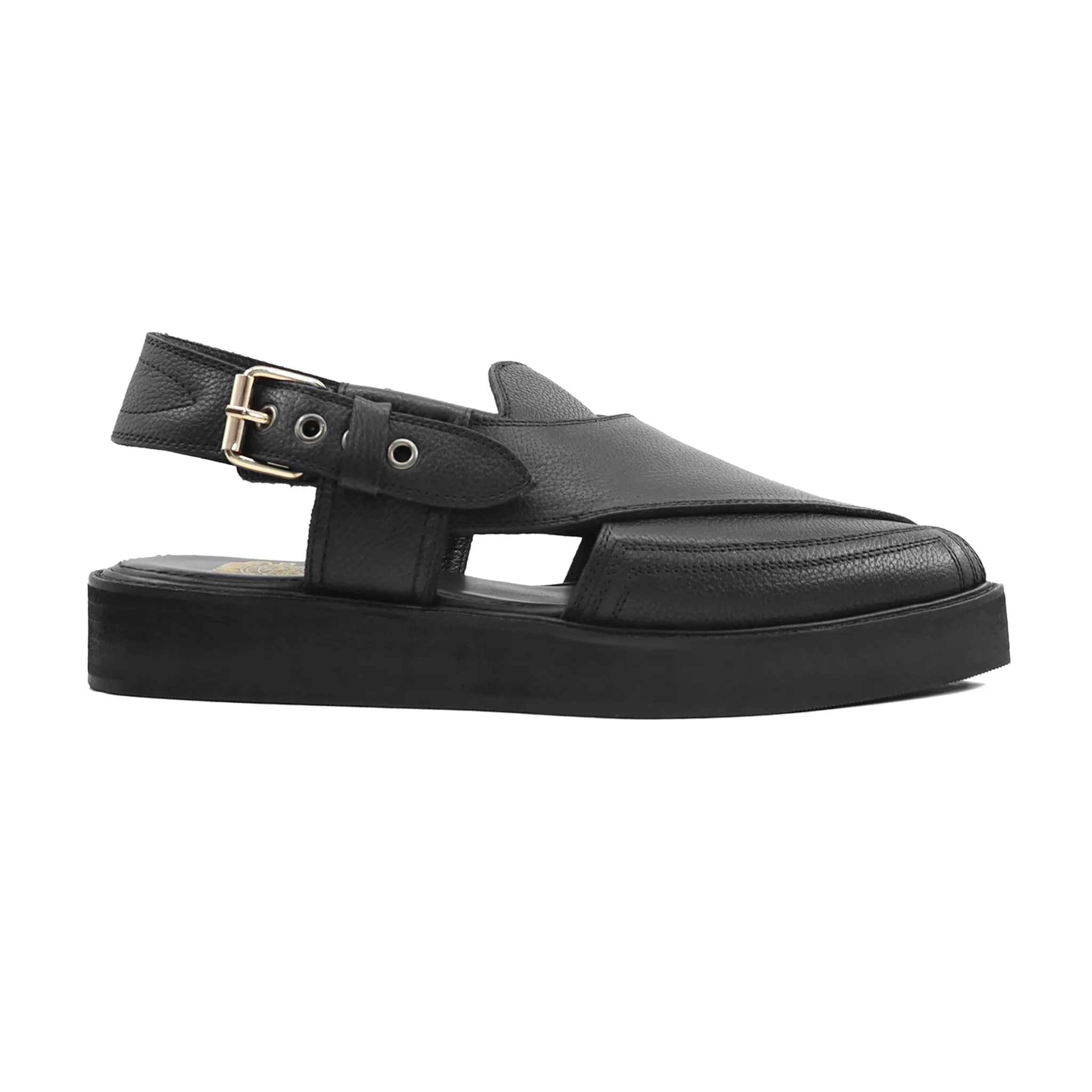 Trikala - Men's Black Pebble Grain Leather Sandal