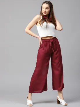 Women Maroon Solid Palazzos