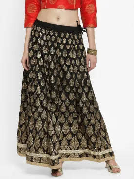 Women'S Black Printed Embellished Flared Skirt