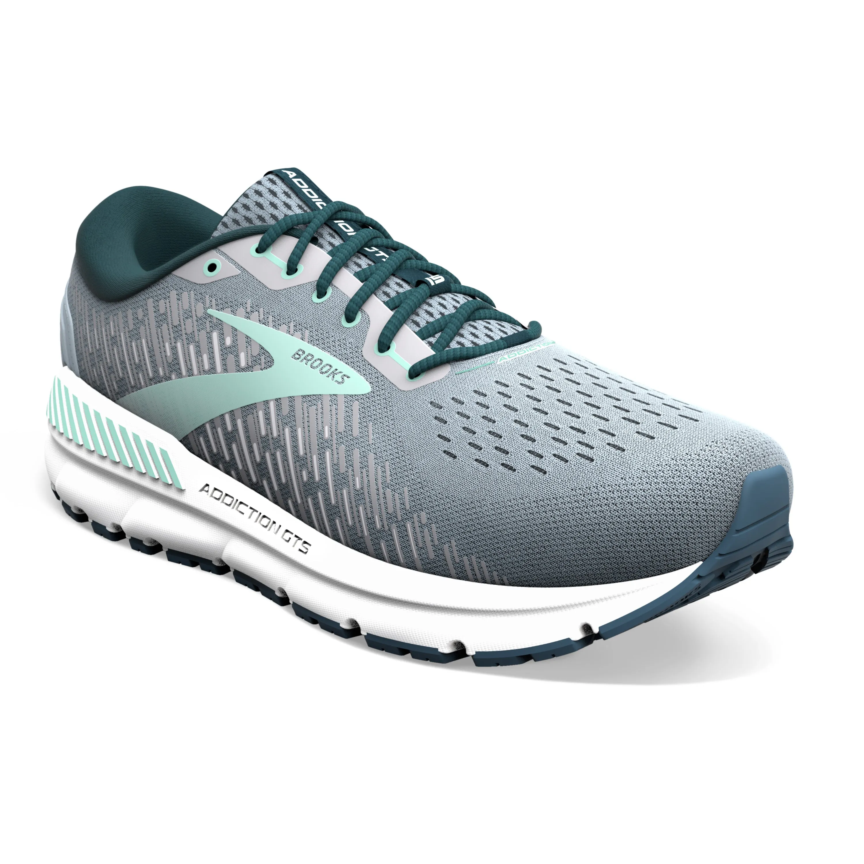 Women's Brooks Addiction GTS 15 Color: Grey/ Navy/ Aqua (NARROW WIDTH)