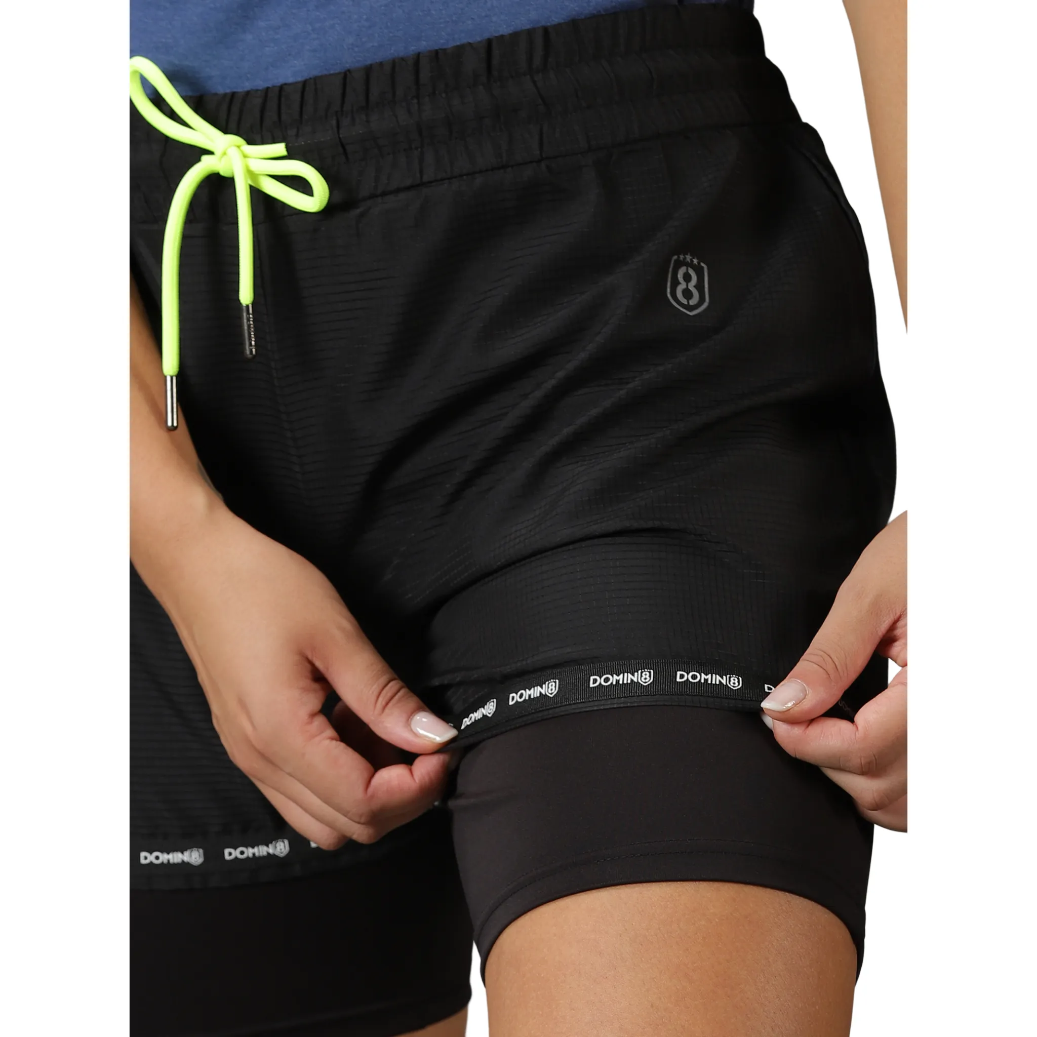 Women's Double Layered Solid Training Shorts with Drawstring Waist