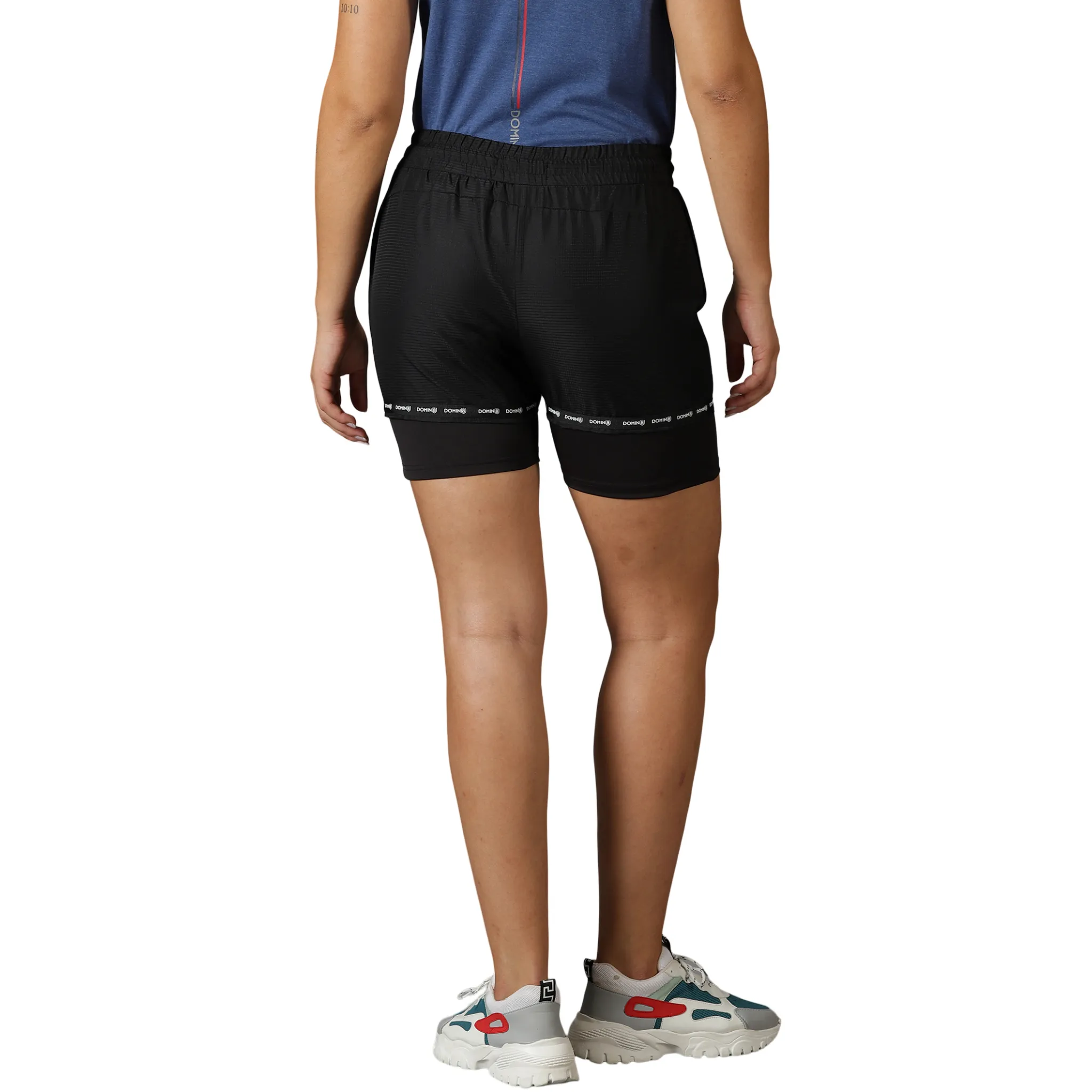 Women's Double Layered Solid Training Shorts with Drawstring Waist