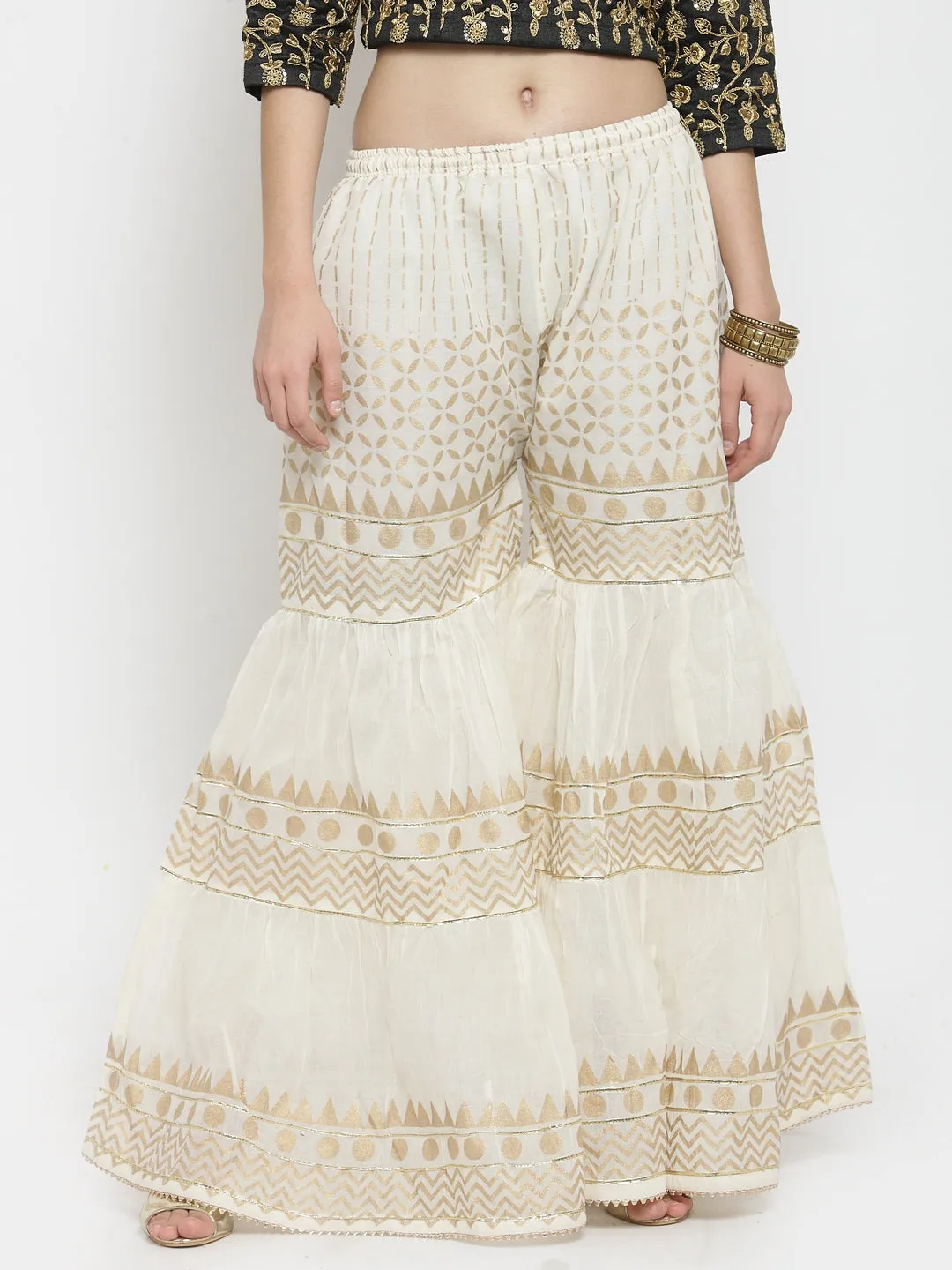 Women'S Off-White Gotta Patti Printed Gharara