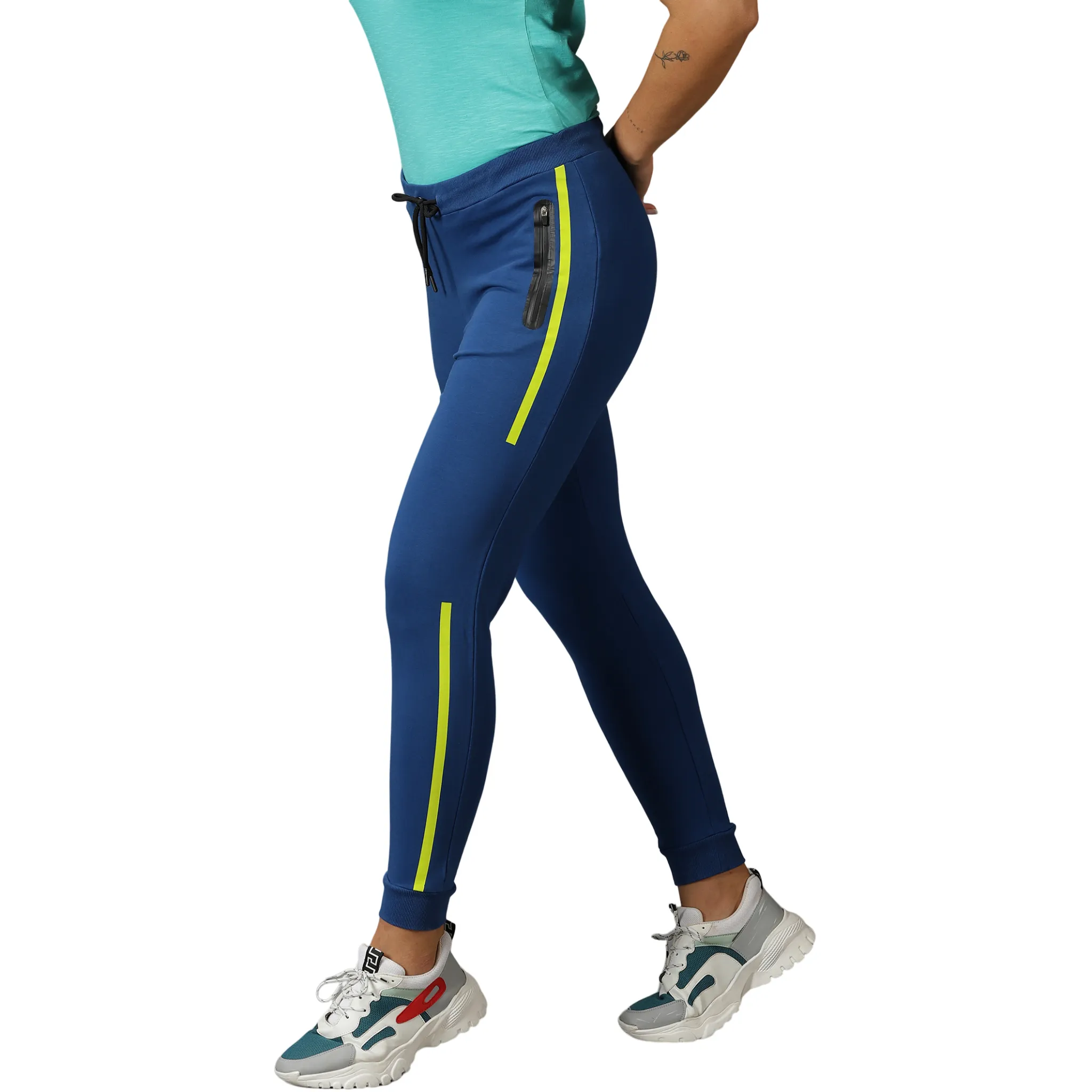 Women's Solid Training Track Pants with Drawstring waist & Zipper Pockets