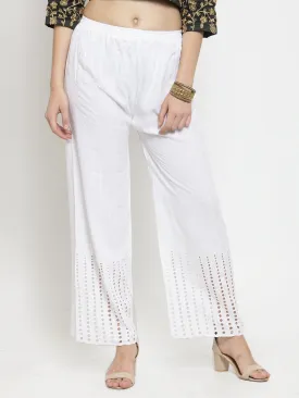 Women'S White Rayon Straight Palazzo